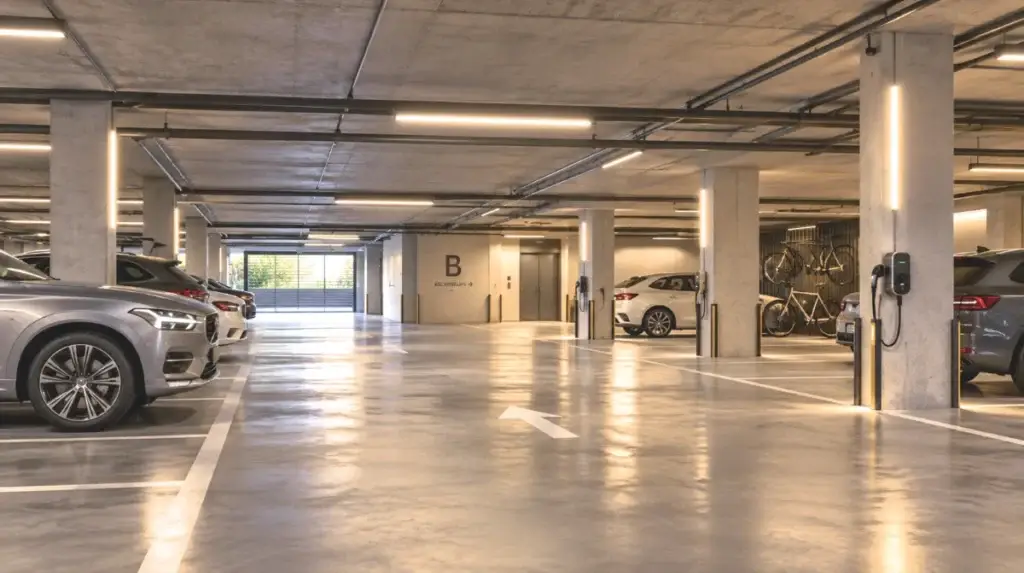 Stationnement intérieur avec bornes de recharge